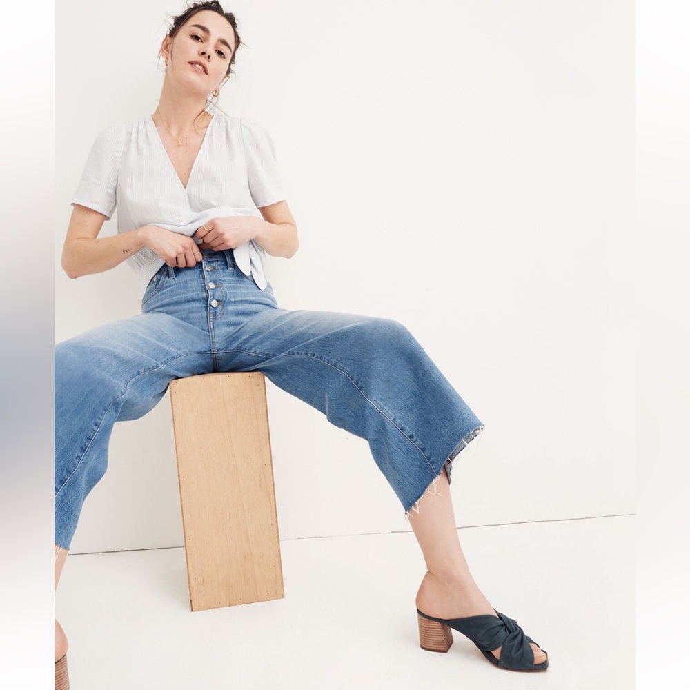 Madewell | 25 Wide Leg Crop Raw Hem Button Fly Front High Rise Jeans H5839 - Picture 14 of 14